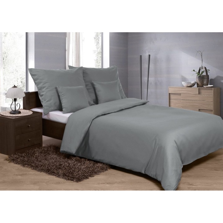 Set lenjerie de pat MATEX, 3 piese, bumbac satinat, grafit, 140x200cm, 70x80cm, 40x40cm