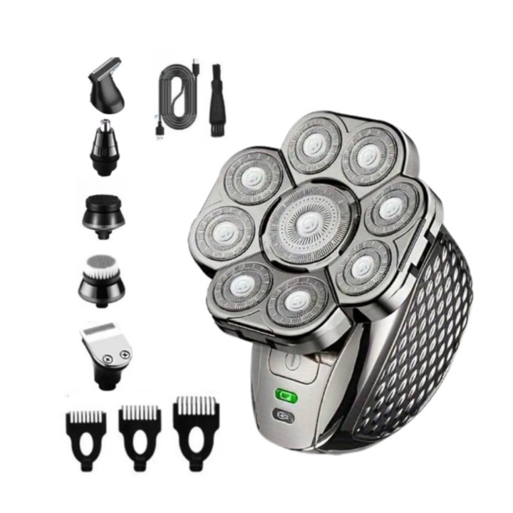 Aparat de Ras Electric Profesional, Set aparat de ras electric, ZOLANA ZHB34611, 9 in 1, 5W, 600mAh, USB, lavabil, Capete 9D Pivotante si Flexibile, Autonomie 90min, piepteni, Pentru fata cap si corp, Negru