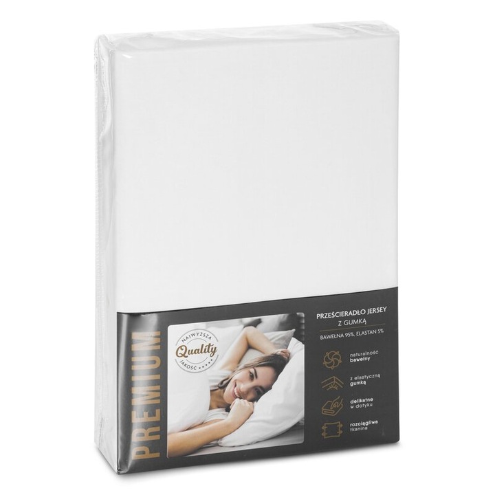 Cearceaf de pat cu elastic, Eurofirany, Jerseu, 190 g/m2, 120x200cm, Alb