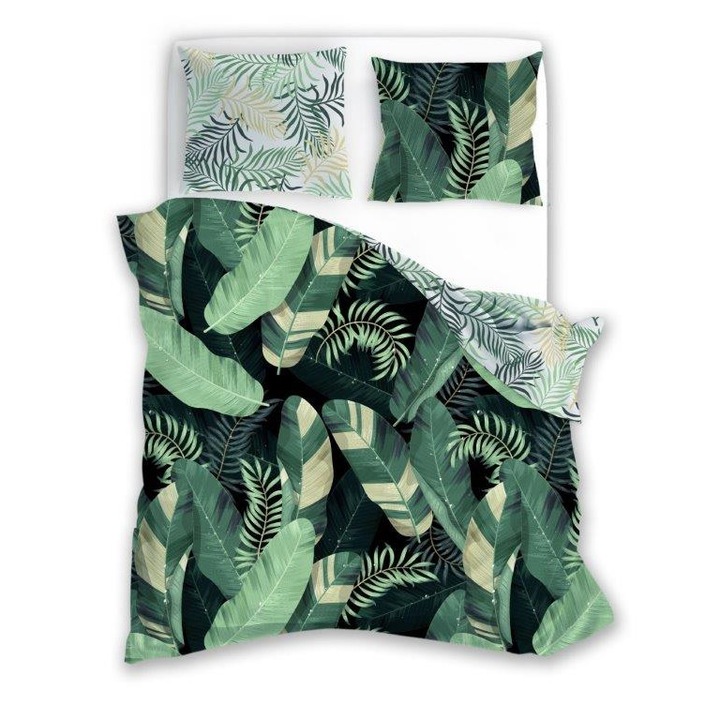 Ágyneműhuzat garnitúra, Faro, Pamut, Mintás, 140x200 cm, Fehér/Zöld