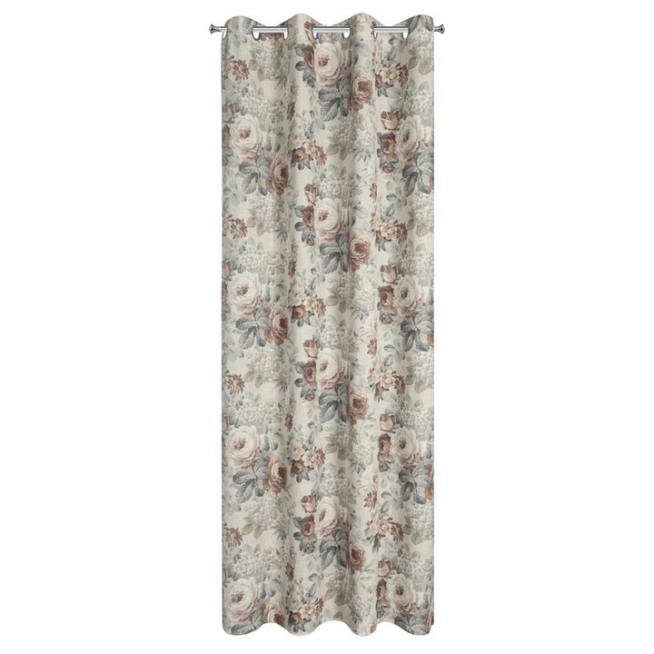 Perdea, Eurofirany, poliester/in, bej cu flori, 140x250cm