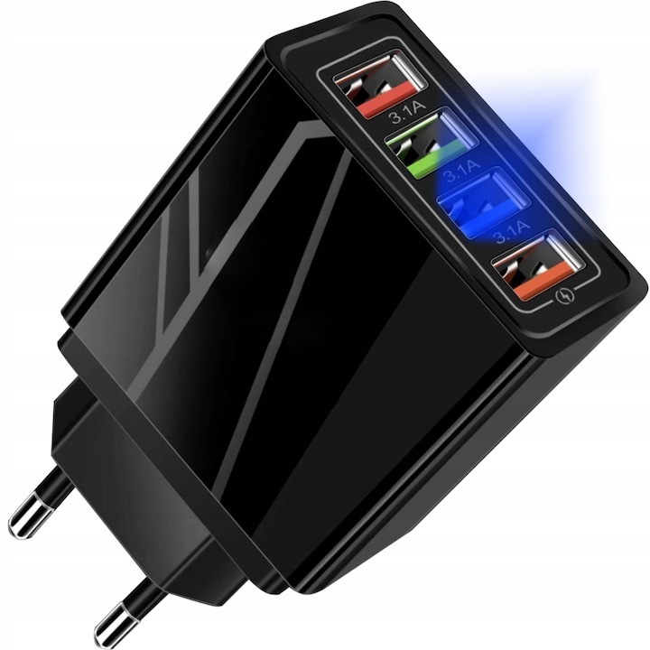 Incarcator priza, iOS si Android, 4 x USB 3.0, 8.5 x 4.5 x 2.7 cm, 3.5 mA, negru, Dactylion®