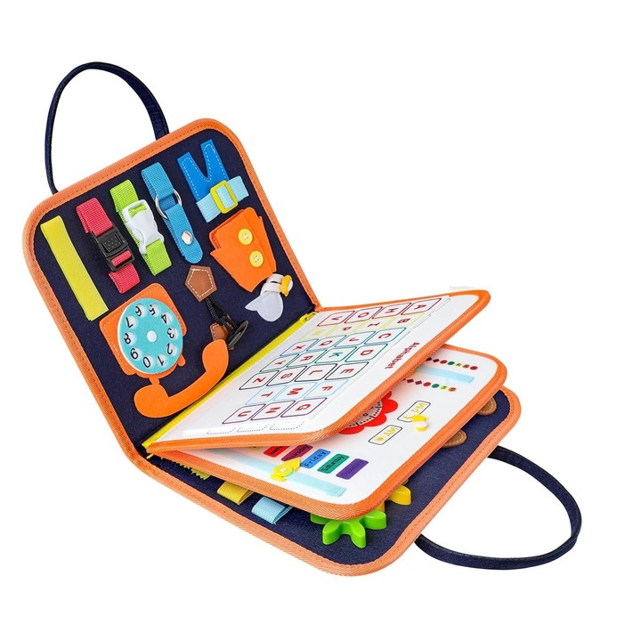 Carte educativa Montessori, cu activitati senzoriale, tip gentuta, 1 - 5 ani