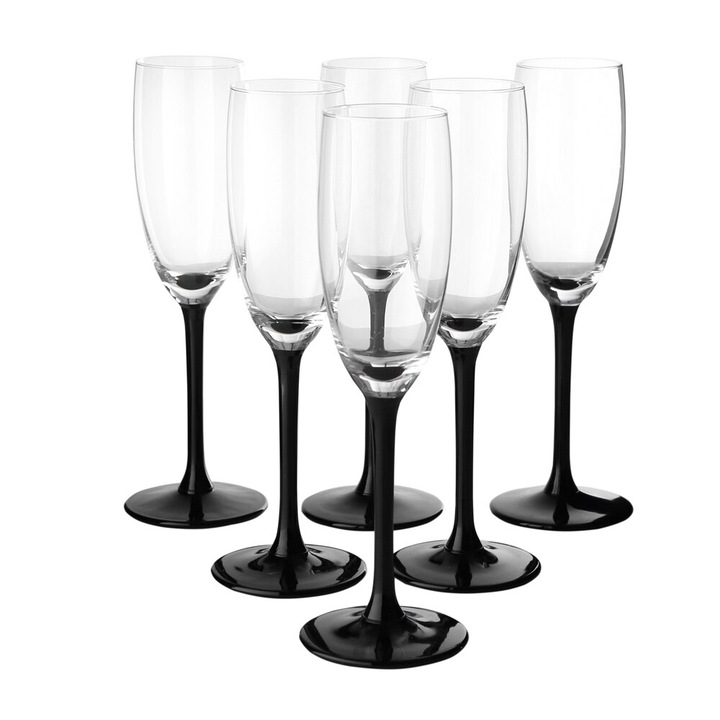 Set pahare sampanie cu picior negru 110ml 10 buc/set