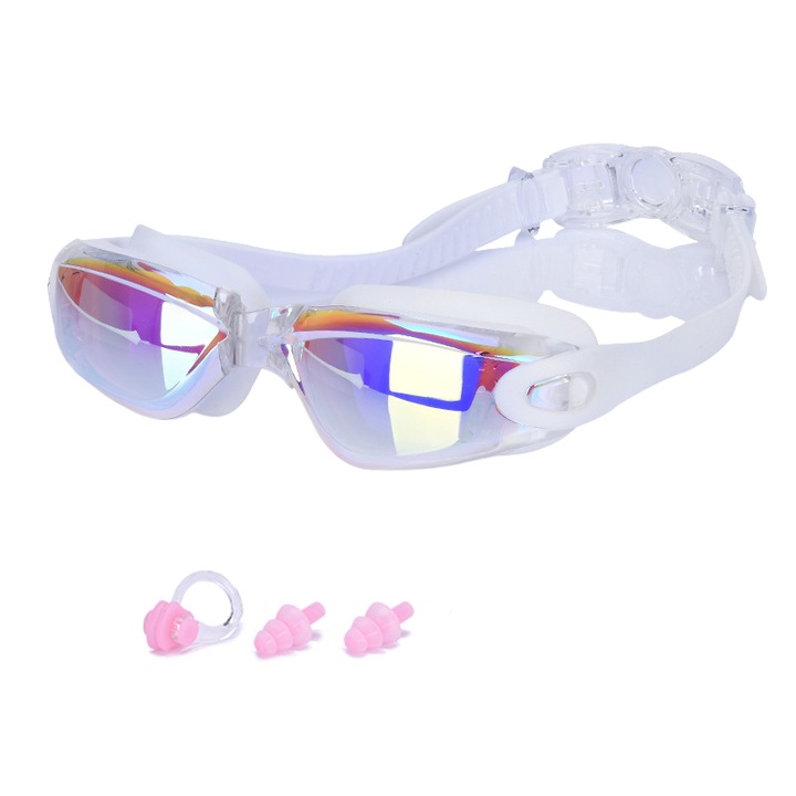 Унисекс професионални очила за плуване, поликарбонат/силикон, анти-UV/против замъгляване, регулируем размер, бели