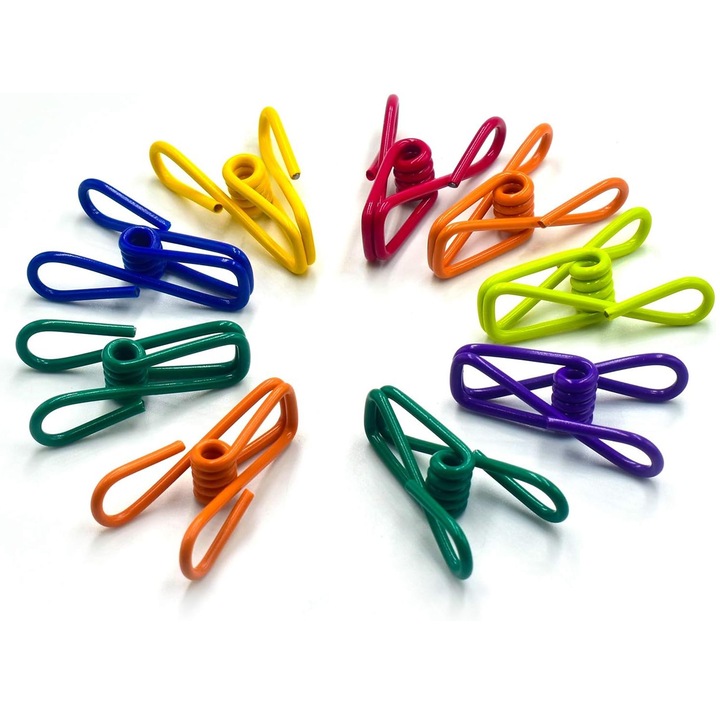 Cleme rufe NOUSEG, metal cu acoperire PVC, set 16 bucati, multicolor, 5.5cm