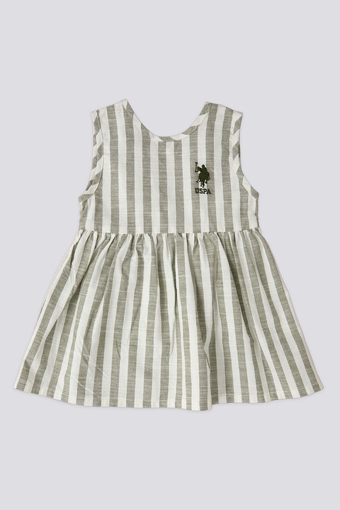 U.S. Polo Assn., Разкроена раирана рокля, Бял/Каки