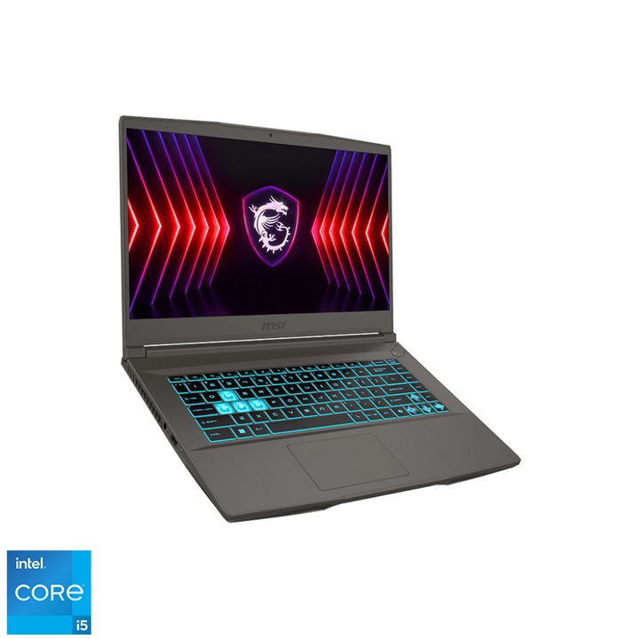 MSI Gaming Thin 15 B12UC-1460 15.6" FullHD 144Hz laptop, Intel Core i5-12450H, 8GB, 512GB M.2, GeForce RTX 3050 4GB, EFI Shell, Magyar billentyűzet, Fekete