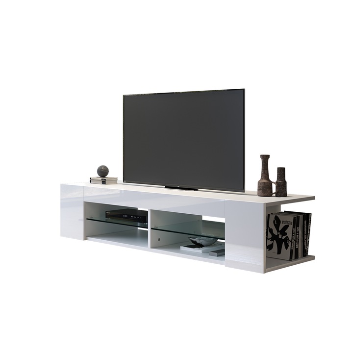 Comoda TV, Cu iluminare LED, 135x39x30cm, Material lucios, RGB