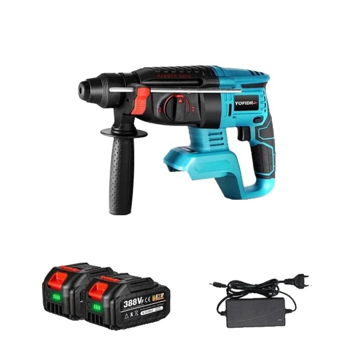 Set ciocan rotopercutor electric, fara fir, 26mm, 18V, 2 baterii, multicolor