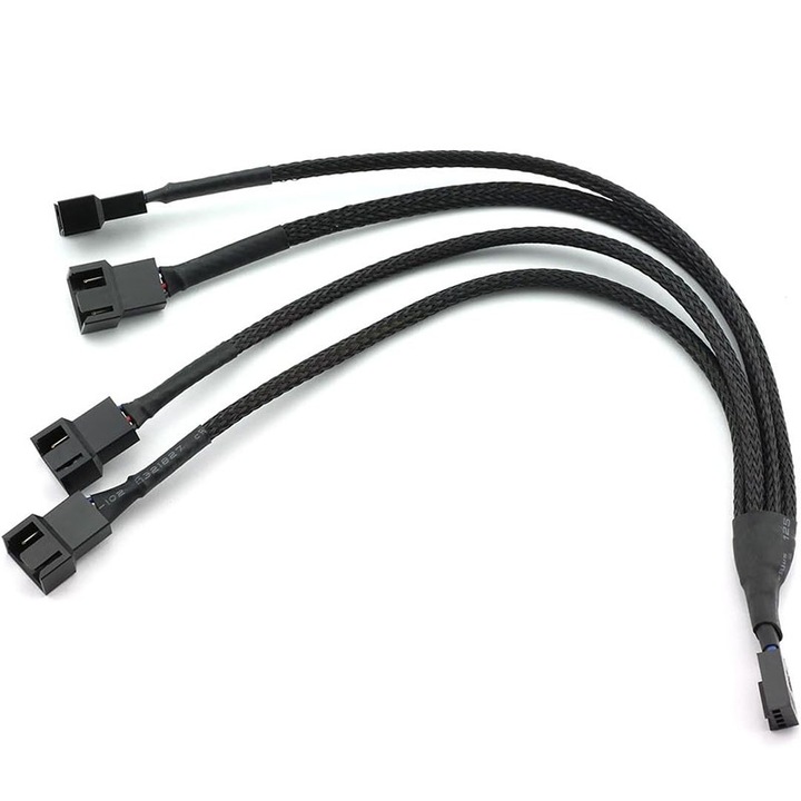 Сплитер кабел, Rqiurpn, PWM 1 до 4, 5V, 4Pin щепсел, черна обвивка, за компютър CPU/вентилатор, 27 см, черен