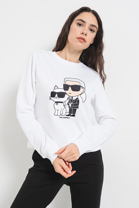 Karl Lagerfeld, Bluza de trening din amestec de bumbac organic Ikonik, Alb optic