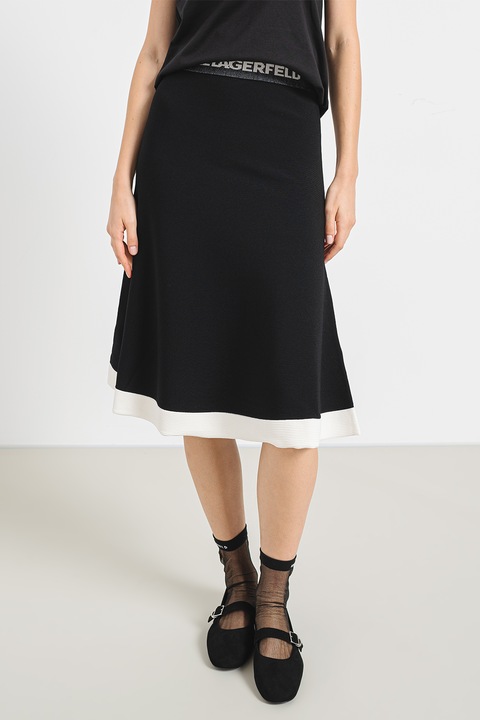 Karl Lagerfeld, Разкроена миди пола с лого, Бял/Черен, XS