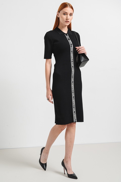 Karl Lagerfeld, Rochie polo striata tricotata, Negru, XS