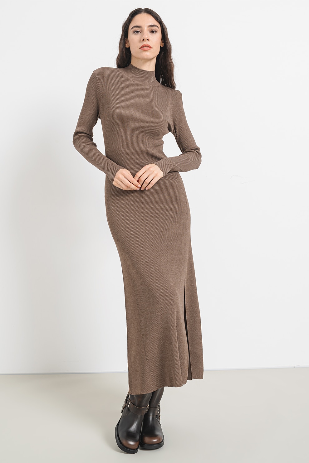 Karl Lagerfeld, Rochie midi striata cu slit, Maro, M