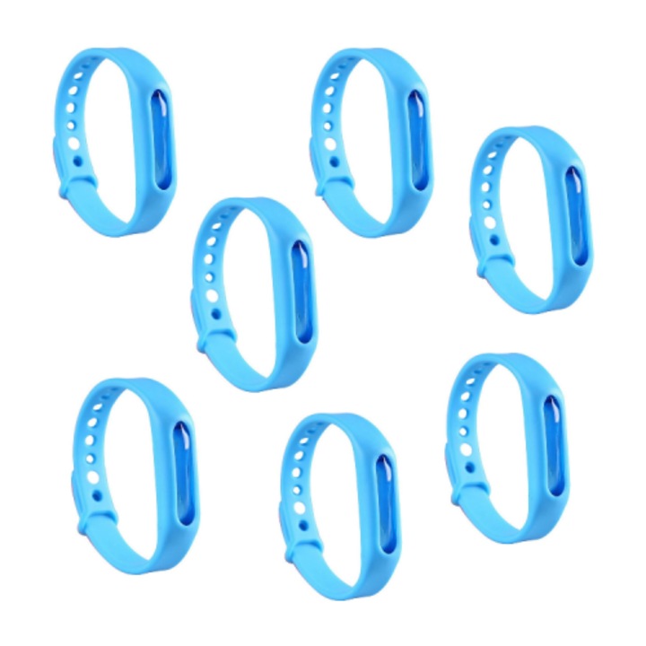 Set de 7 Bratari Antitantari, Din Silicon, cu Uleiuri Esentiale Extrase din Plante Naturale, Albastru, MaffStuff®