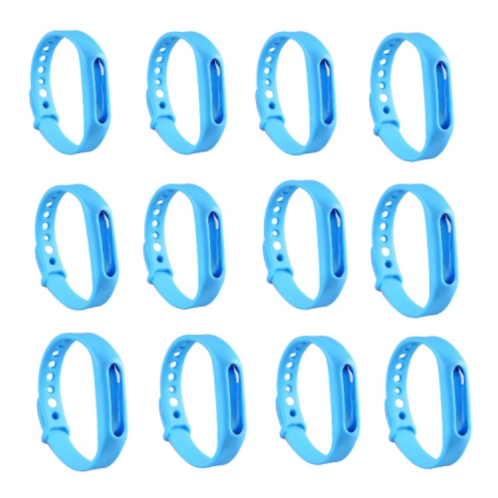 Set de 12 Bratari Antitantari, Din Silicon, cu Uleiuri Esentiale Extrase din Plante Naturale, Albastru, MaffStuff®