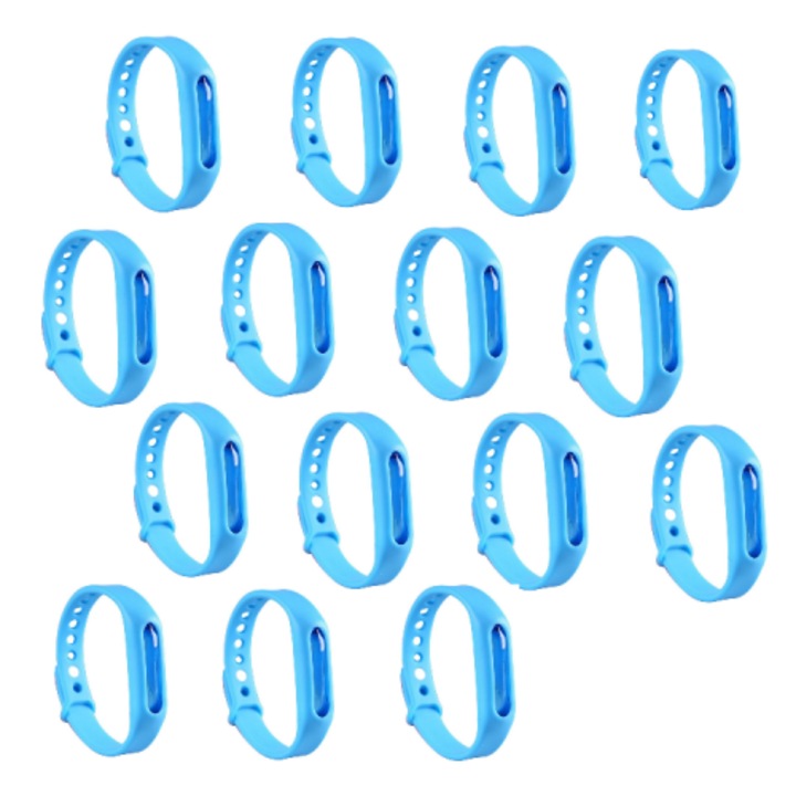 Set de 15 Bratari Antitantari, Din Silicon, cu Uleiuri Esentiale Extrase din Plante Naturale, Albastru, MaffStuff®