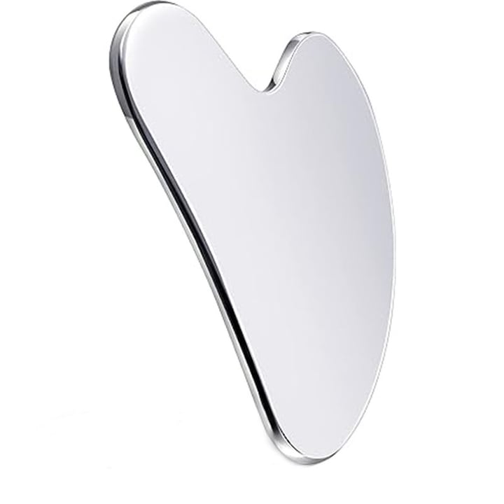 Instrument de masaj Gua Sha Rqiurpn, inox, utilizare faciala si corporala, argintiu, anti-imbatranire a pielii, 8.5cm