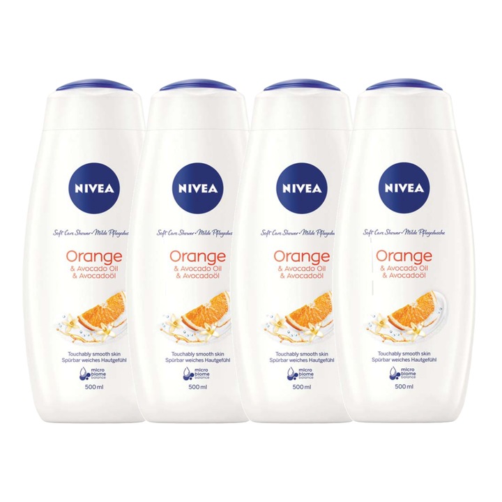 Gel de dus hidratant Nivea extract de portocale & ulei de avocado, 4 x 750 ml