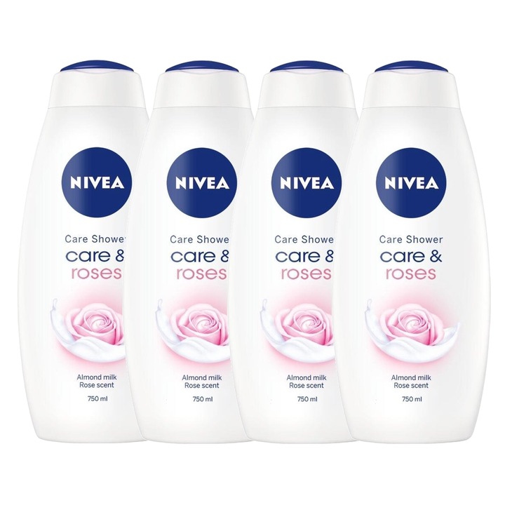 Gel de dus hidratant Nivea extract de trandafiri, 4 x 750 ml