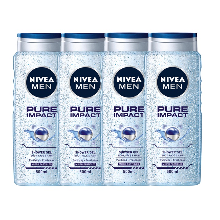 Nivea Men Pure Impact hidratáló tusfürdő, 4 x 500 ml