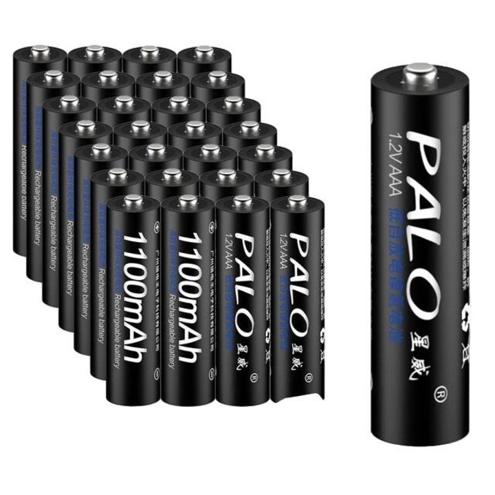 Set 28 baterii reincarcabile AAA, PALO, 1100mAh, Ni-MH, 1.2V, Negru