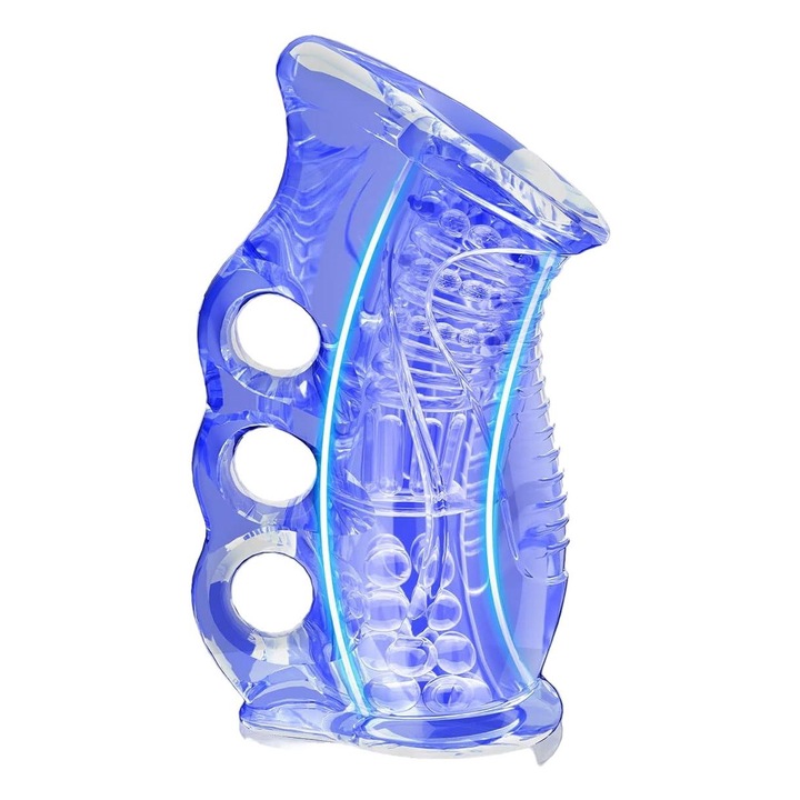 Férfi maszturbátor, texturált, átlátszó kivitel, nyitott lyuk, TPR