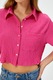 KOTON, Camasa crop cu buzunar aplicat pe piept, Fucsia