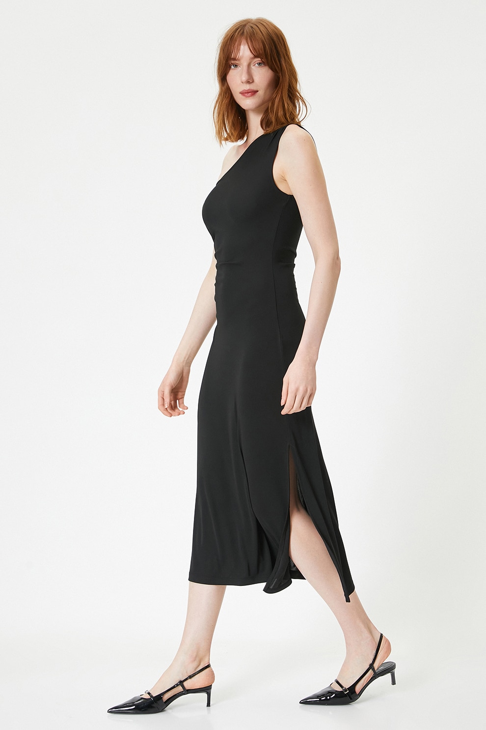 KOTON, Rochie midi cu decolteu asimetric, Negru, M