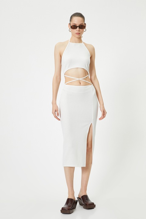 KOTON, Rochie midi cu slit lateral, Alb murdar