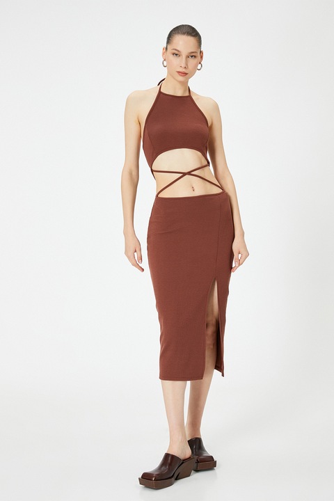 KOTON, Rochie midi cu slit lateral, Maro scortisoara