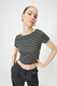 KOTON, Tricou crop cu dungi, Negru, Gri, S