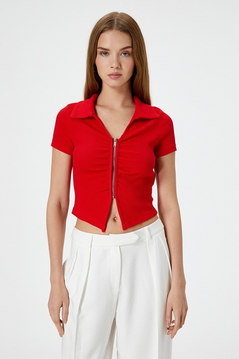 KOTON, Tricou crop cu fermoar, Rosu