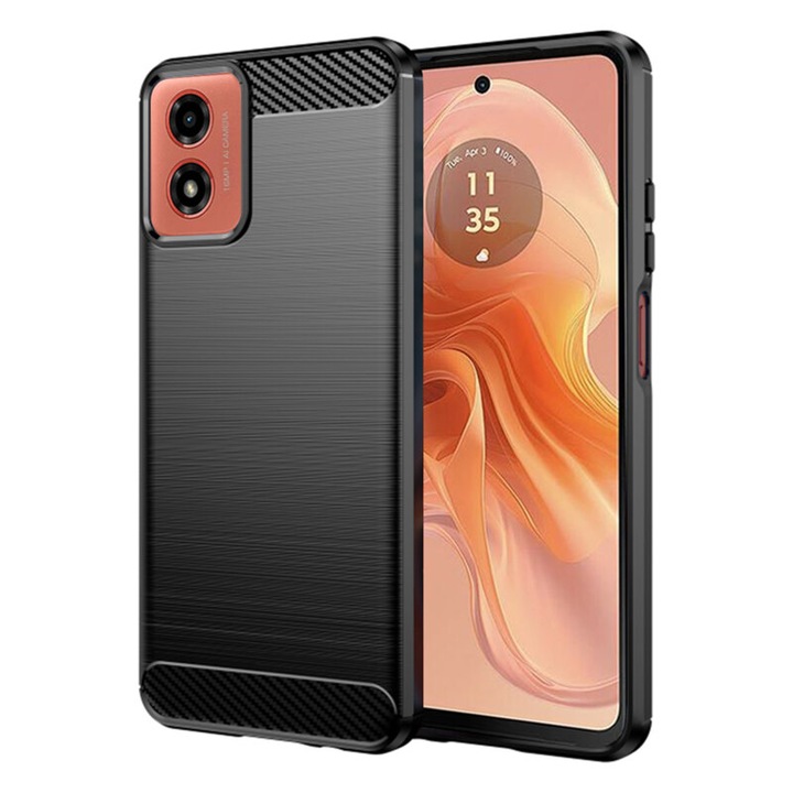 Защитно покритие, съвместимо с Motorola Moto G04/Moto G04s/Moto G24/Moto G24 Power/Moto E14, Carbon Silicone, Black