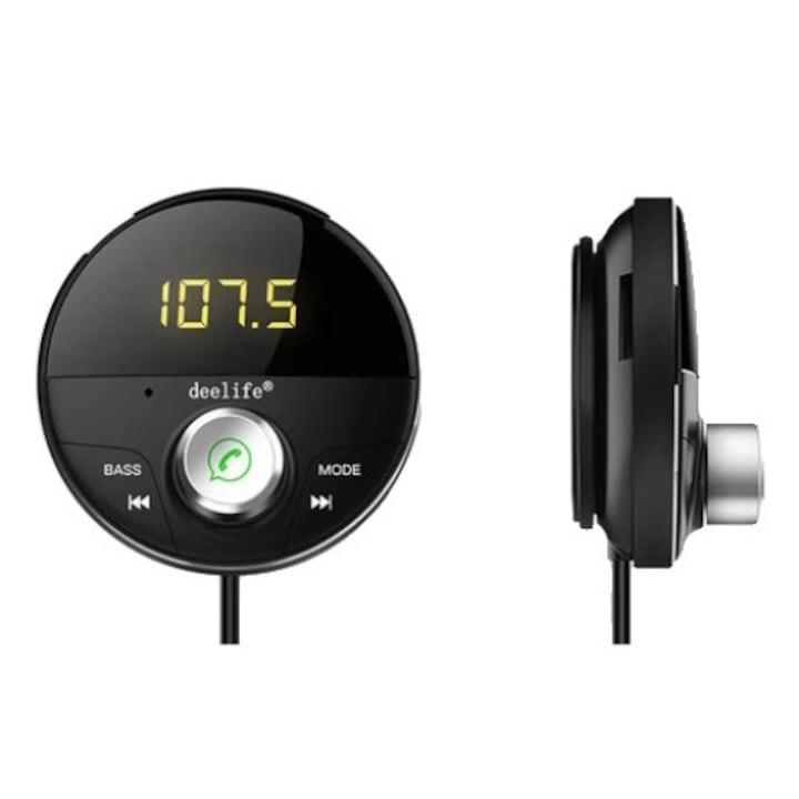 Adaptor AUX Bluetooth cu Kit Handsfree, Transmitator FM, Suport TF 32GB, Negru