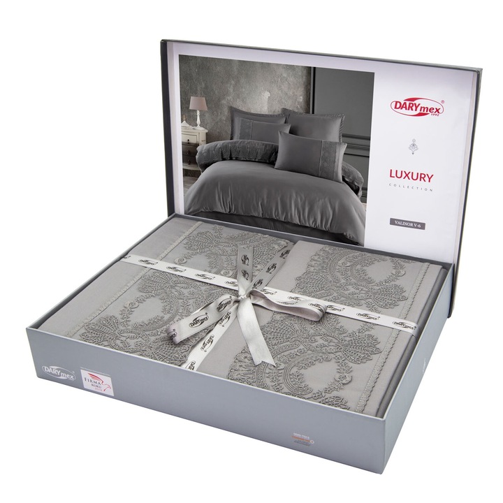 Set lenjerie de pat Darymex, 3 piese, bumbac satinat, 220x200cm/70x80cm, gri