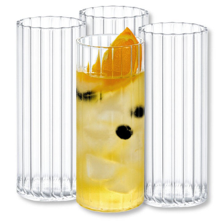 Set Pahare apa, sticla termorezistenta, 4 piese x 350 ml, pentru apa, whisky, sucuri, limonada, Wilmax England