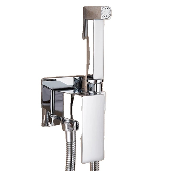 Higiénikus csaptelep WC-hez, falra szerelhető, aranyszínű, vízszintes szórással, hordozható