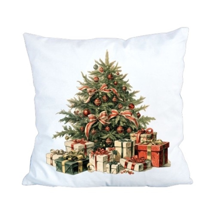 Perna decorativa de Craciun, cu umplutura, model brad cu cadouri