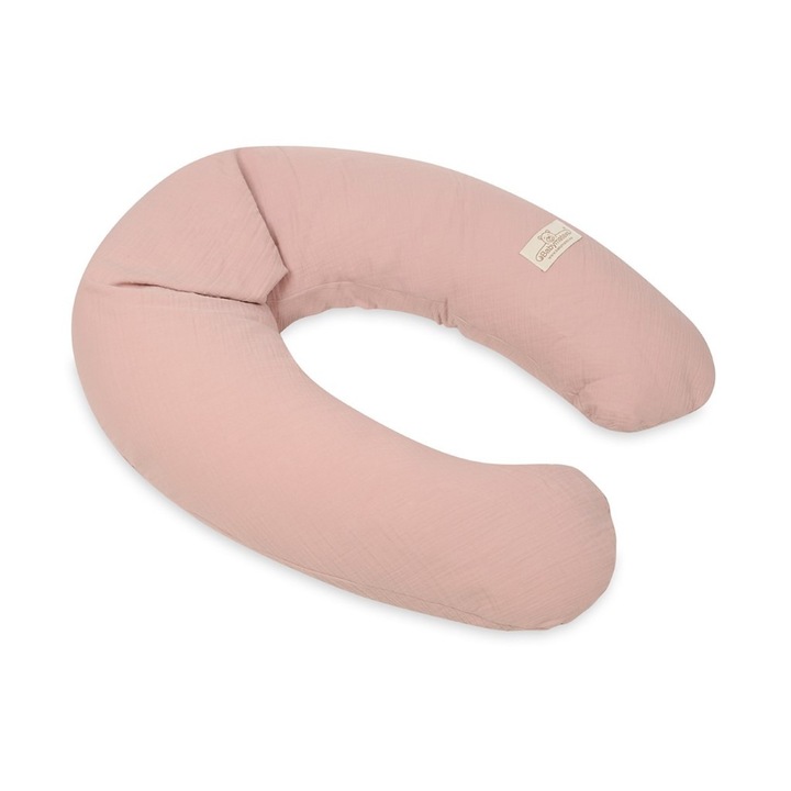 Perna de pozitionare BabyMatex Relax Muslin, bumbac, antialergica, roz pudrat, 190 cm