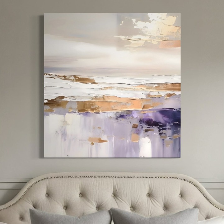 Премиум картина на платно LuxCanva C1229, Абстрактни морски вълни, 75 X 75 СМ, 100% Памучно Платно 400гр/м2, Дървена подрамка, Цветове, Декоративен, За хол, Ярки Цветове