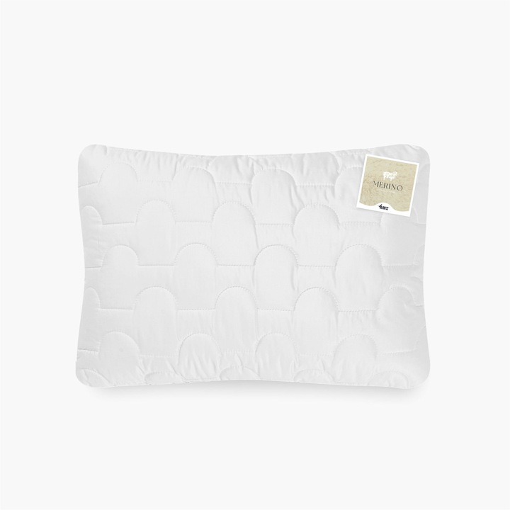 Perna AMZ, lana Merino, saten bumbac, 40x60cm, alba