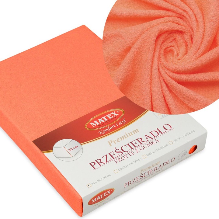 Cearceaf de pat, Multitex, Cu elastic, Frotir, 1 persoana, Lavabil, 120 x 200 cm, Portocaliu