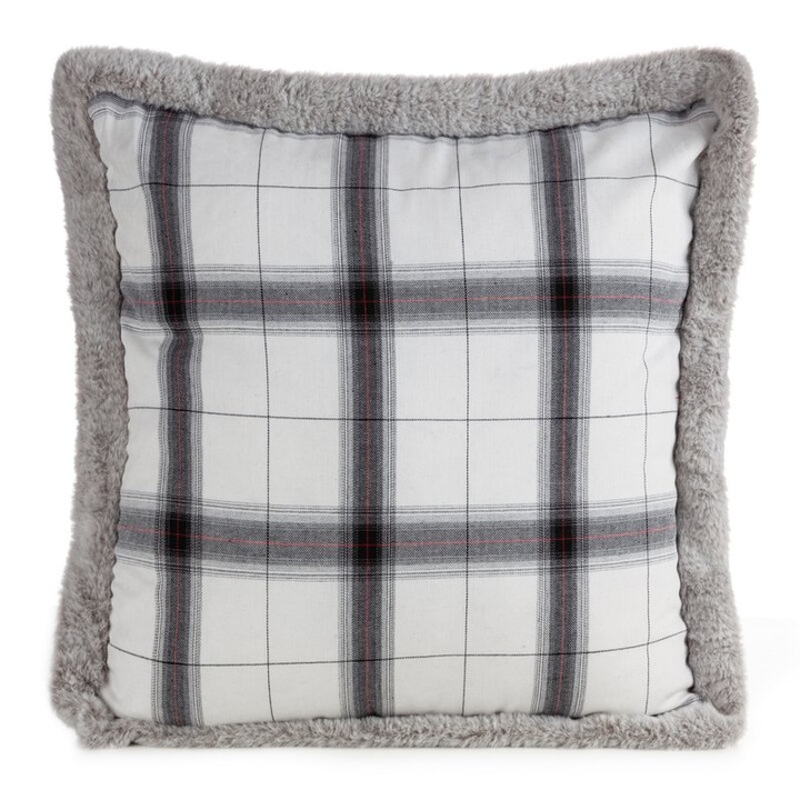 Fete de perna Eurofirany, 45x45cm, poliester, alba cu gri, carouri