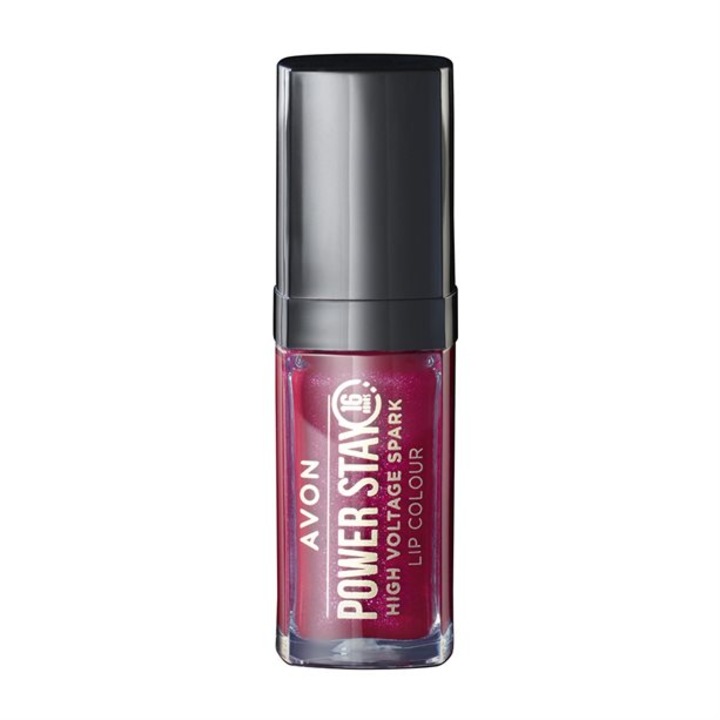Ruj lichid Power Stay 16H High Voltage Sparke 3D cu sclipici, Avon, Cherry Charge, 7 ml