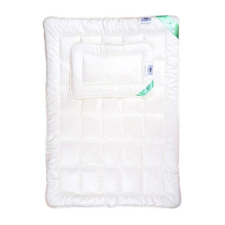 Set pilote si perna, AMZ Dream, puf gasca 90%, bumbac cu bambus, crem, 90x120cm + 40x60cm