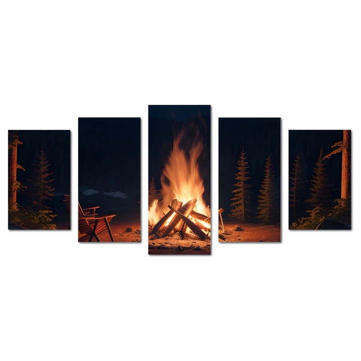 Tablou canvas Intelli®, Decoratiuni moderne pentru Living, Dormitor, Camp Fire, M1316, 100x220 cm