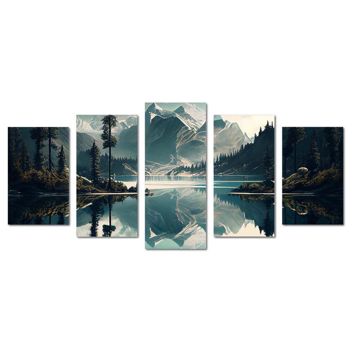 Tablou canvas Intelli®, Decoratiuni moderne pentru Living, Dormitor, Mountain Lake, M1433, 100x220 cm