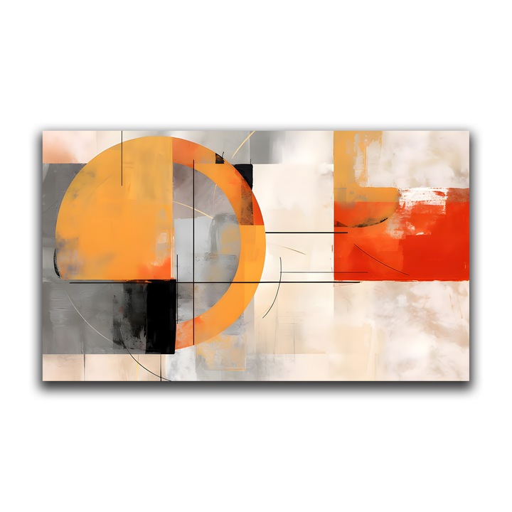 Първокласна картина на платно, LuxCanva® C1238, Абстрактна картина с жълт кръг, 70 X 120 CM, 100% памучно платно 400 g/m2, Дървена рамка, Релаксация, Всекидневна, Живи цветове